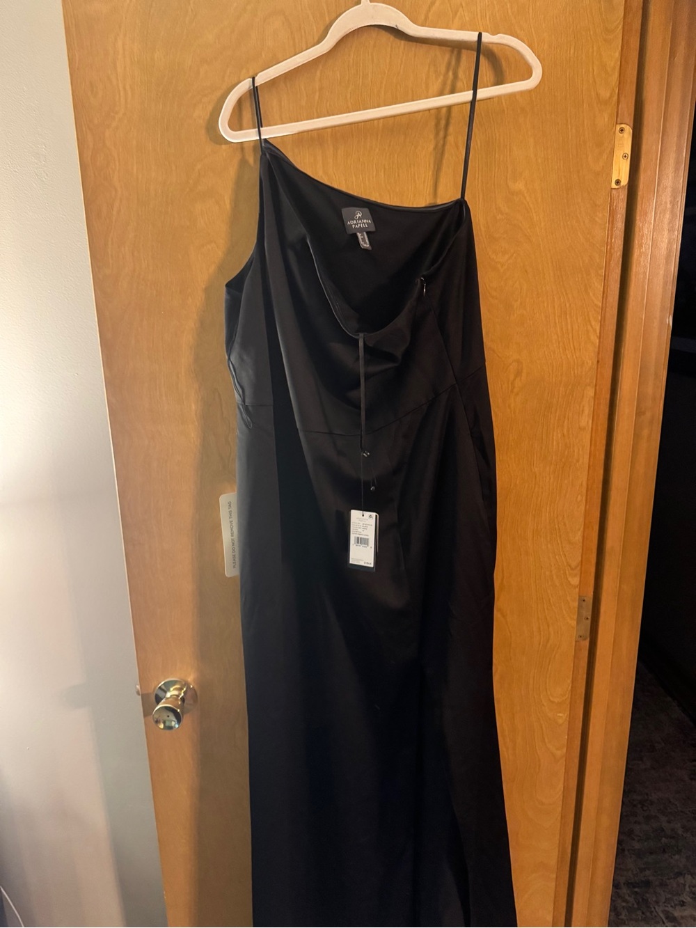 Adrianna Papel one shoulder Black Satin dress